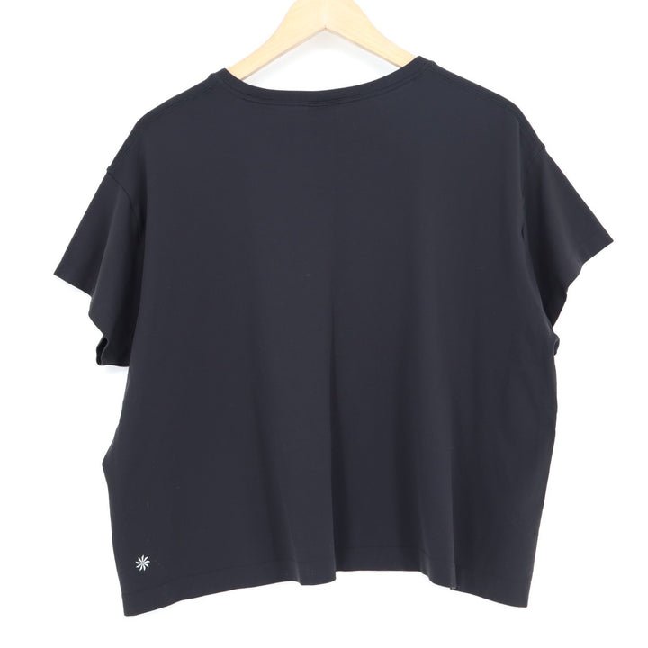 Athleta Cropped T-Shirt Women XL Black Nylon Short Sleeve Crew Neck Pullover