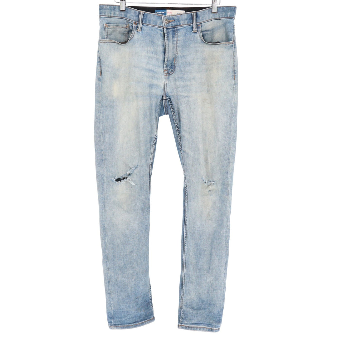 Old Navy 360 Degree Stretch Slim Jeans Mens 34x32 Light Wash Distressed Blue