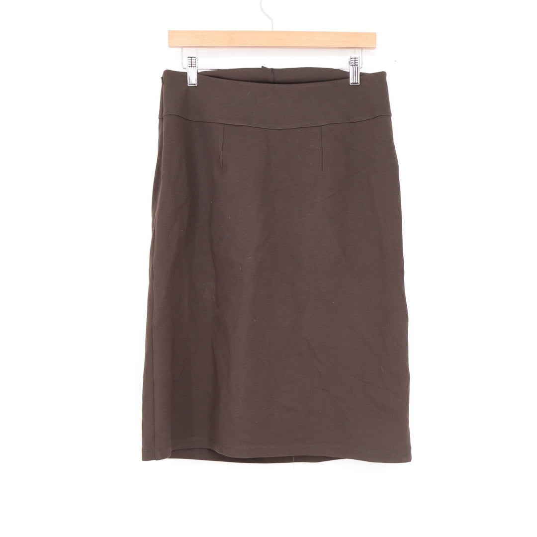 Spazio Brown Pleated Front Pencil Skirt Size 10 Lined Stretch Knee Length Turkey