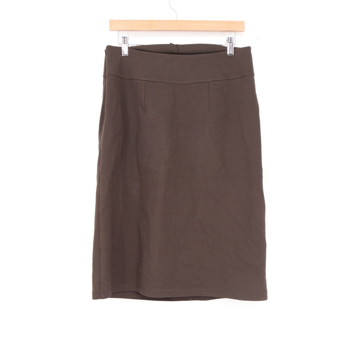 Spazio Brown Pleated Front Pencil Skirt Size 10 Lined Stretch Knee Length Turkey