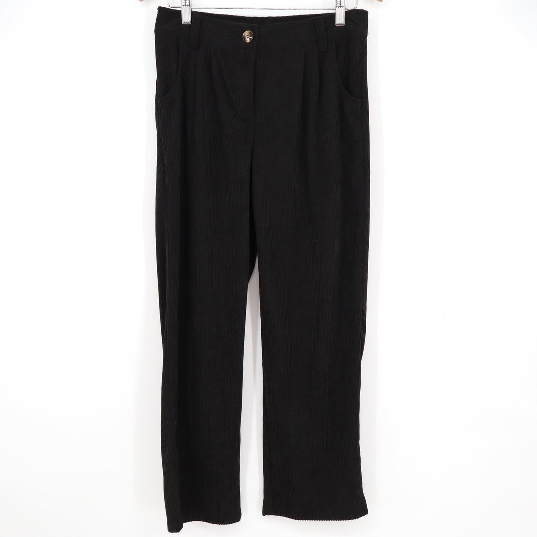 Halara Black Corduroy Pleated Straight Leg Pants Petite Medium High Rise