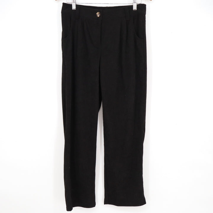 Halara Black Corduroy Pleated Straight Leg Pants Petite Medium High Rise