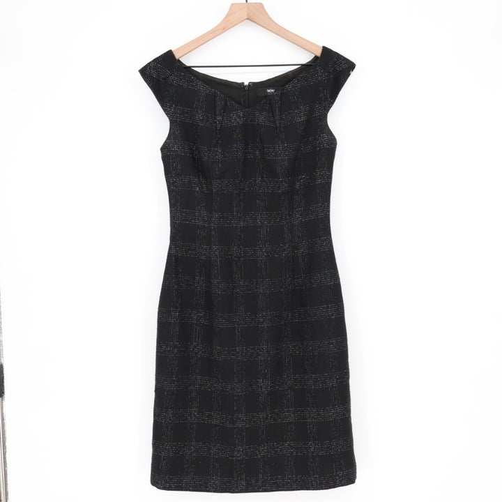 Mossimo Black Plaid Sheath Dress Cap Sleeve Zipper Back Business Casual Size 6