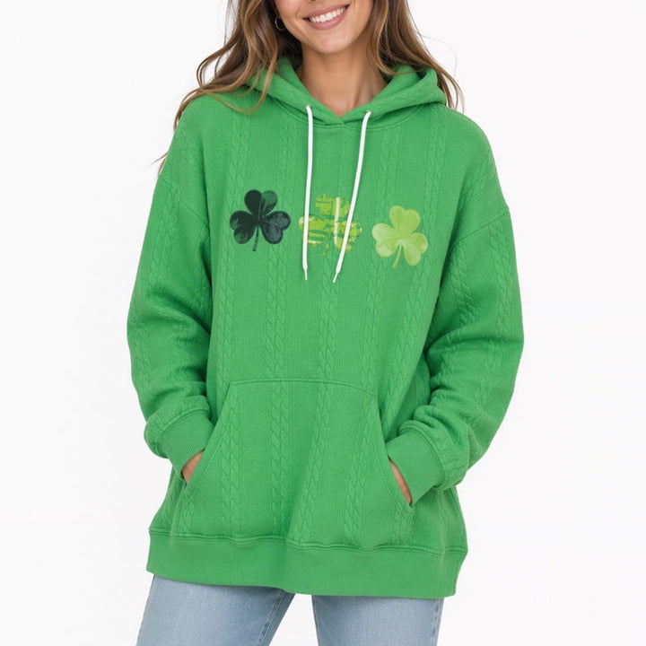 Let The Shenanigans Begin Hoodie Women Medium Green Printed Knit Kangaroo Pocket