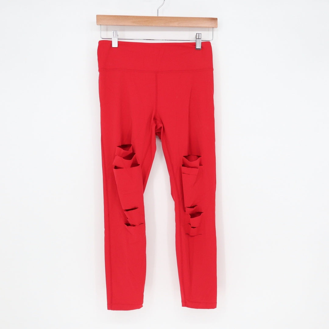 Zyia Active Leggings Womens S Slashed Laser Cut Red High Rise Athletic Excellent