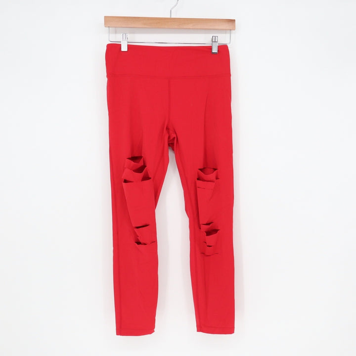 Zyia Active Leggings Womens S Slashed Laser Cut Red High Rise Athletic Excellent