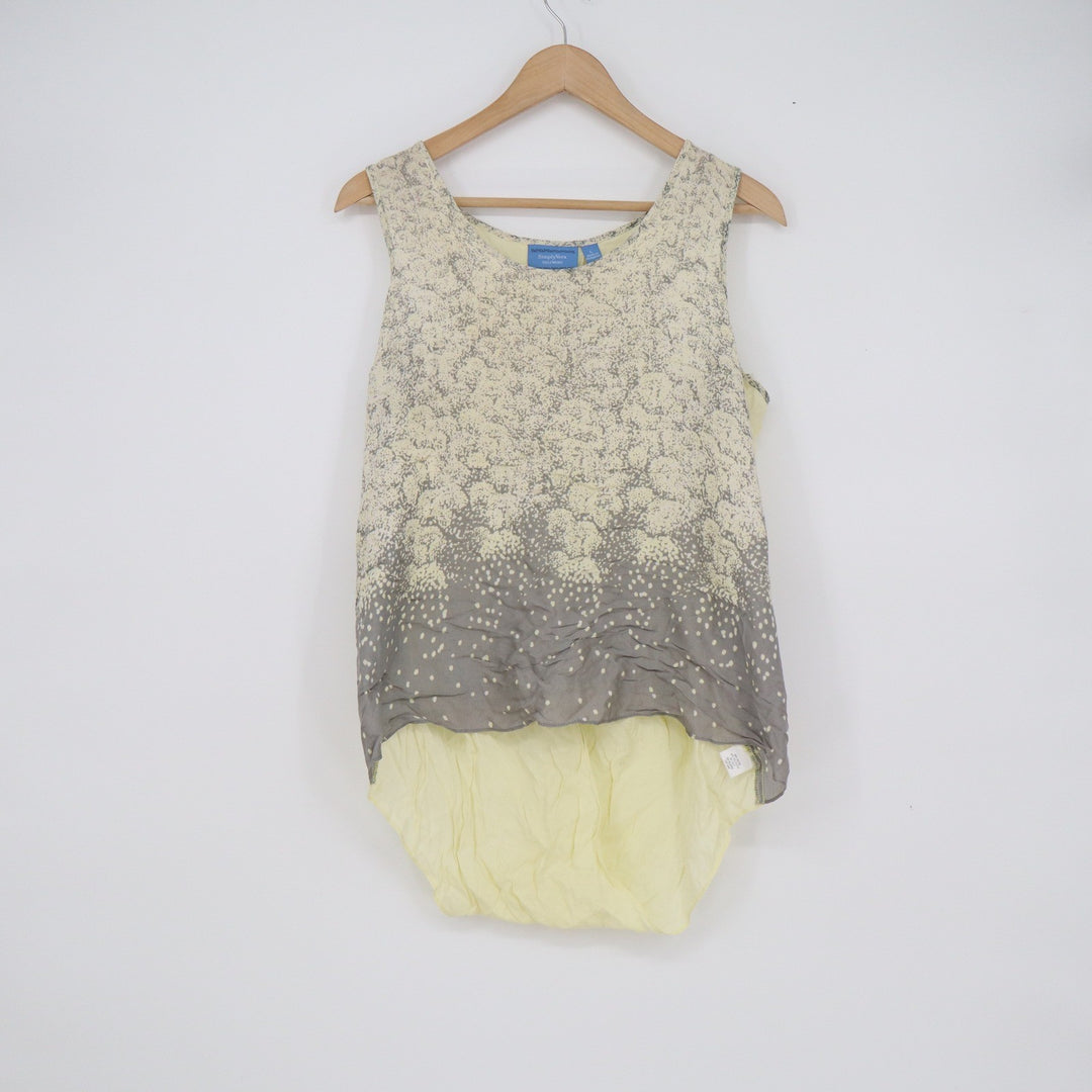 Simply Vera Vera Wang Womens Large Yellow Grey Floral Dot Layered Tank Top