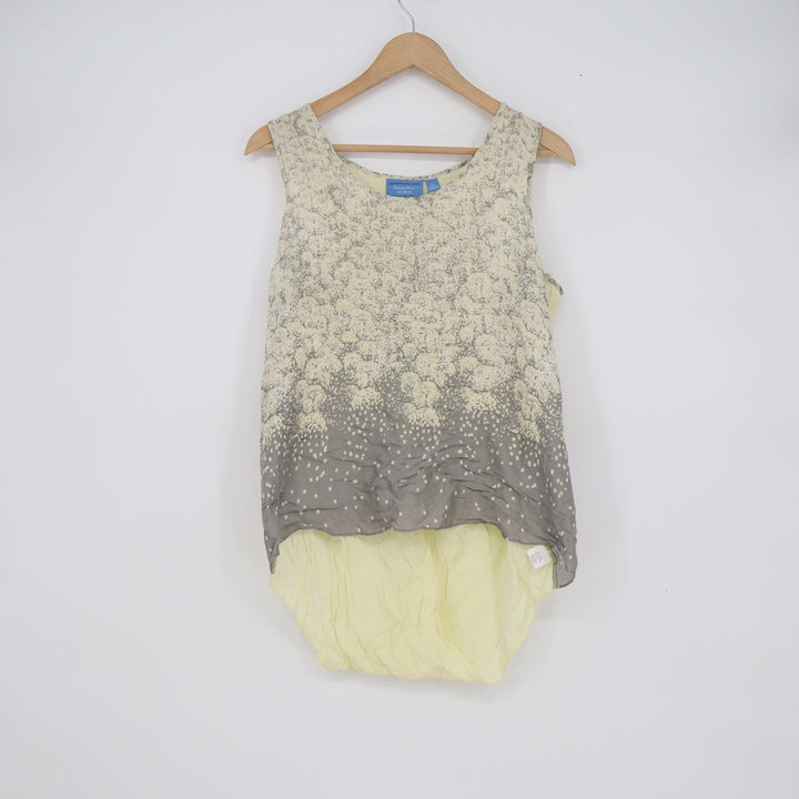 Simply Vera Vera Wang Womens Large Yellow Grey Floral Dot Layered Tank Top