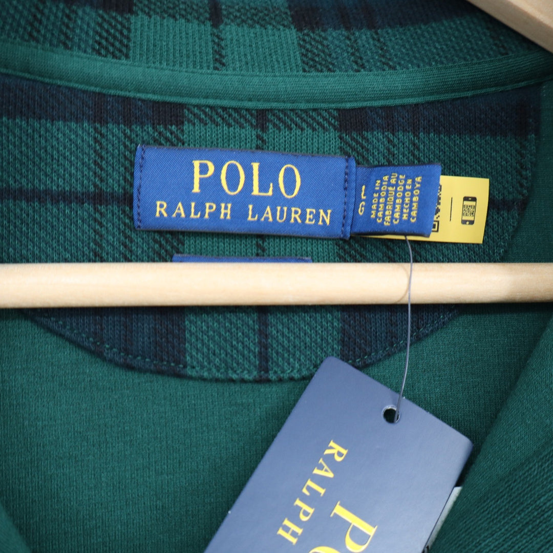 Polo Ralph Lauren Mens Green Black Watch Plaid Quarter Zip Cotton Pullover L NEW