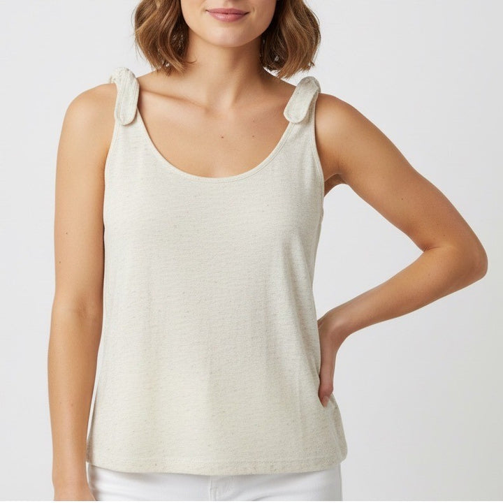 Line Dot Cream Speckled Tie Shoulder Tank Top M