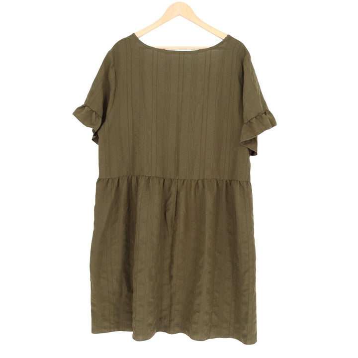 Shein Curve Mini Dress Womens 2XL Olive Green Textured Ruffle Sleeve Pleated