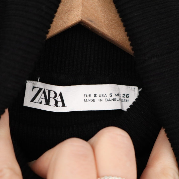 Zara Crop Sweater Womens Small Black Knitted Turtleneck Long Sleeve Pullover