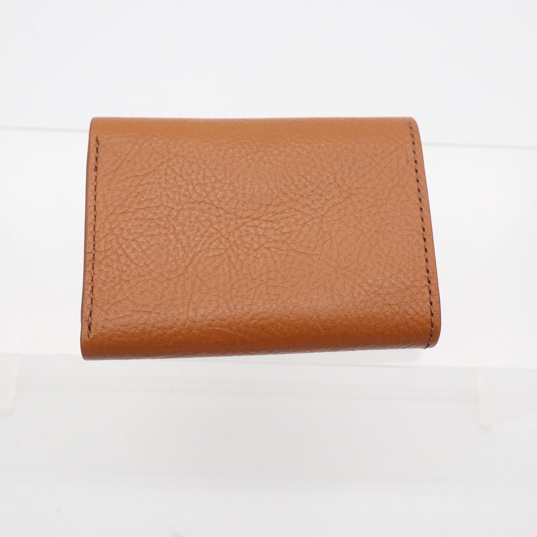 Fossil Tan Pebbled Leather Trifold Compact Wallet with Coin Pouch Brass Snap