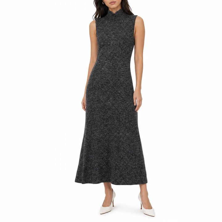 Zara Womens Grey Marled Knit Sleeveless Mock Neck Maxi Sweater Dress Size S