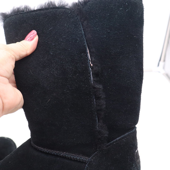 Bearpaw Sarah Black Suede Mid-Calf Winter Boots Triple Toggle Women's 7