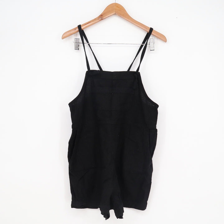 Old Navy Womens Black Linen Blend Cami Romper Size S Pockets Adjustable Straps