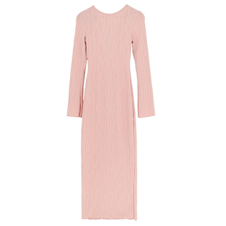 SHEIN Pink Textured Open Back Tie Maxi Dress Long Sleeve Bodycon AV795 Small