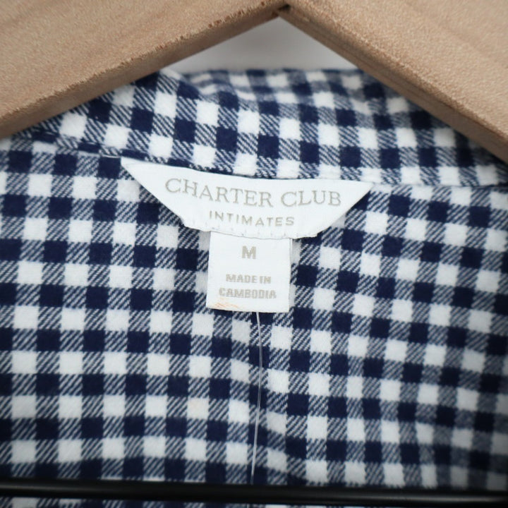 Charter Club Flannel 2-PC Pajamas Set Womens M Blue Gingham Check Lapel Collar