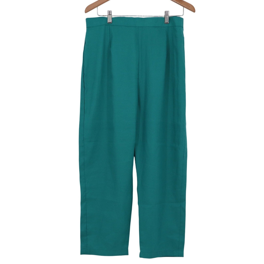 Unbranded Teal Green High Waisted Straight Leg Trousers Elastic Back Pants 14W