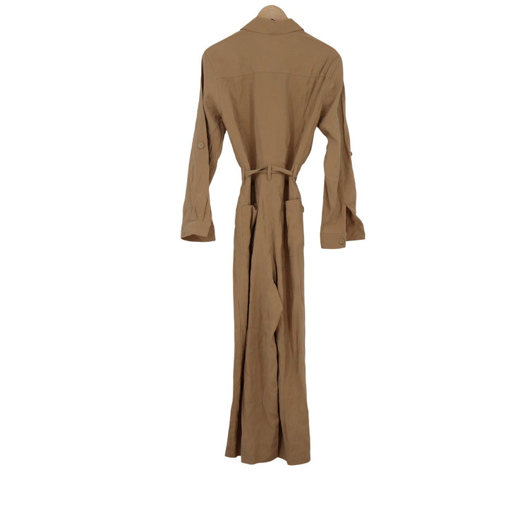 Max Studio Womens Utility Jumpsuit Tan Brown Long Sleeve Tie Waist Size M