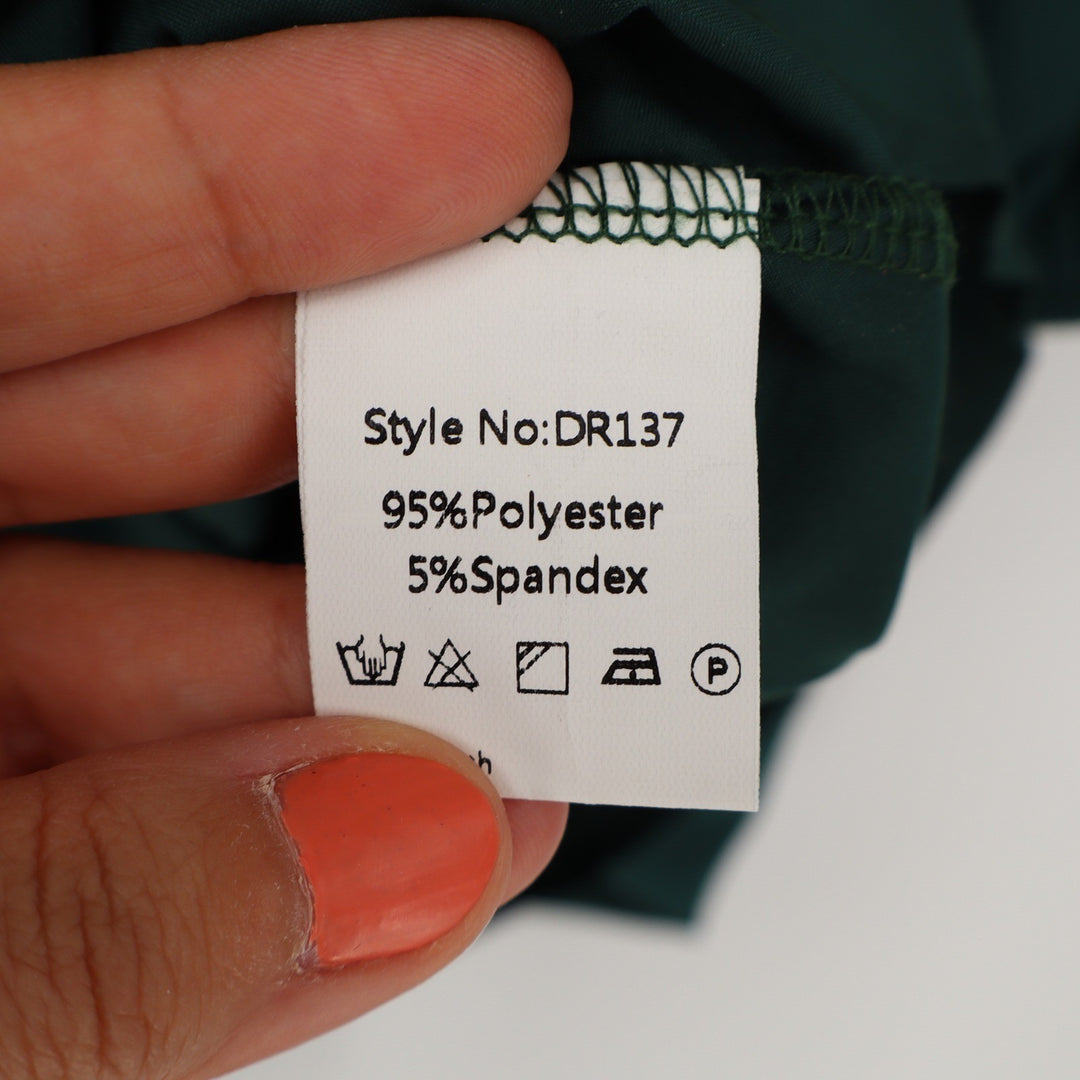 Exlura Dark Green Square Neck Puff Sleeve Smocked Back Mini Dress DR137 Large