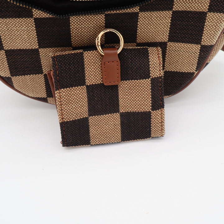 Unbranded Crossbody Bag Womens OS Checkered Brown Crescent Sling Pouch Excellent