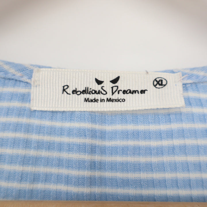 Rebellious Dreamer Blue White Striped Ruched Front Drawstring Top XL Womens