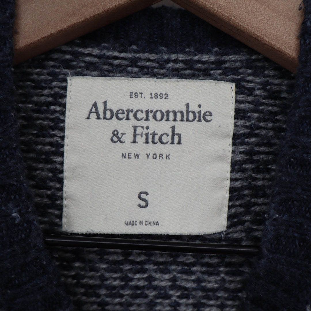 Abercrombie & Fitch Mens S Navy Blue Grey Birds Eye Knit Crewneck Sweater