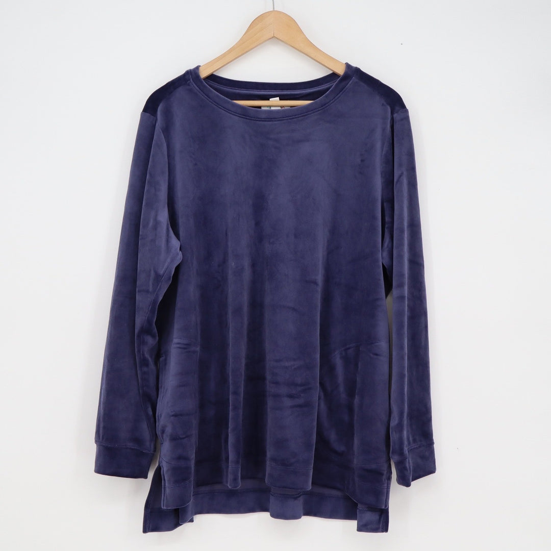 Denim & Co Navy Blue Velour Long Sleeve Top Side Pockets Plus Size 1X Casual