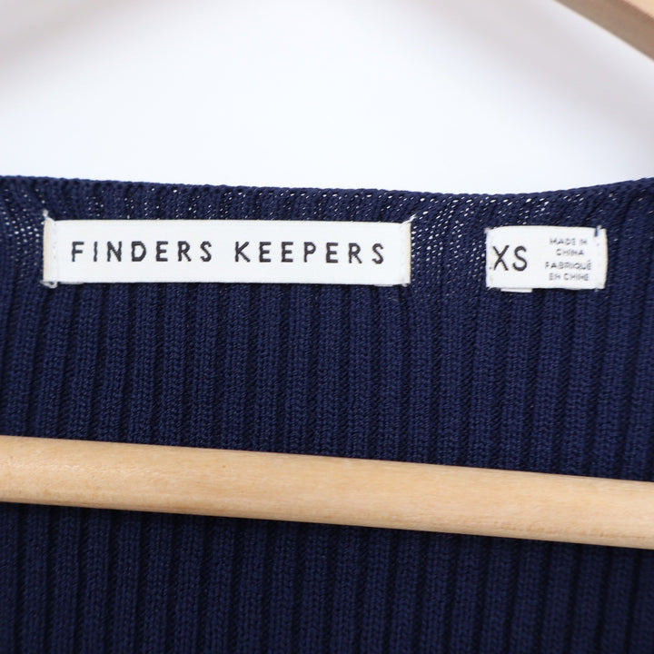 Finders Keepers Navy Blue Ribbed V-Neck Mini Dress Flared Sleeve XS