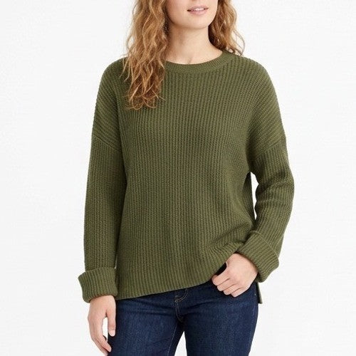 American Eagle Outfitters Sweater Womens Large Green Cotton Ribbed Crew Neck