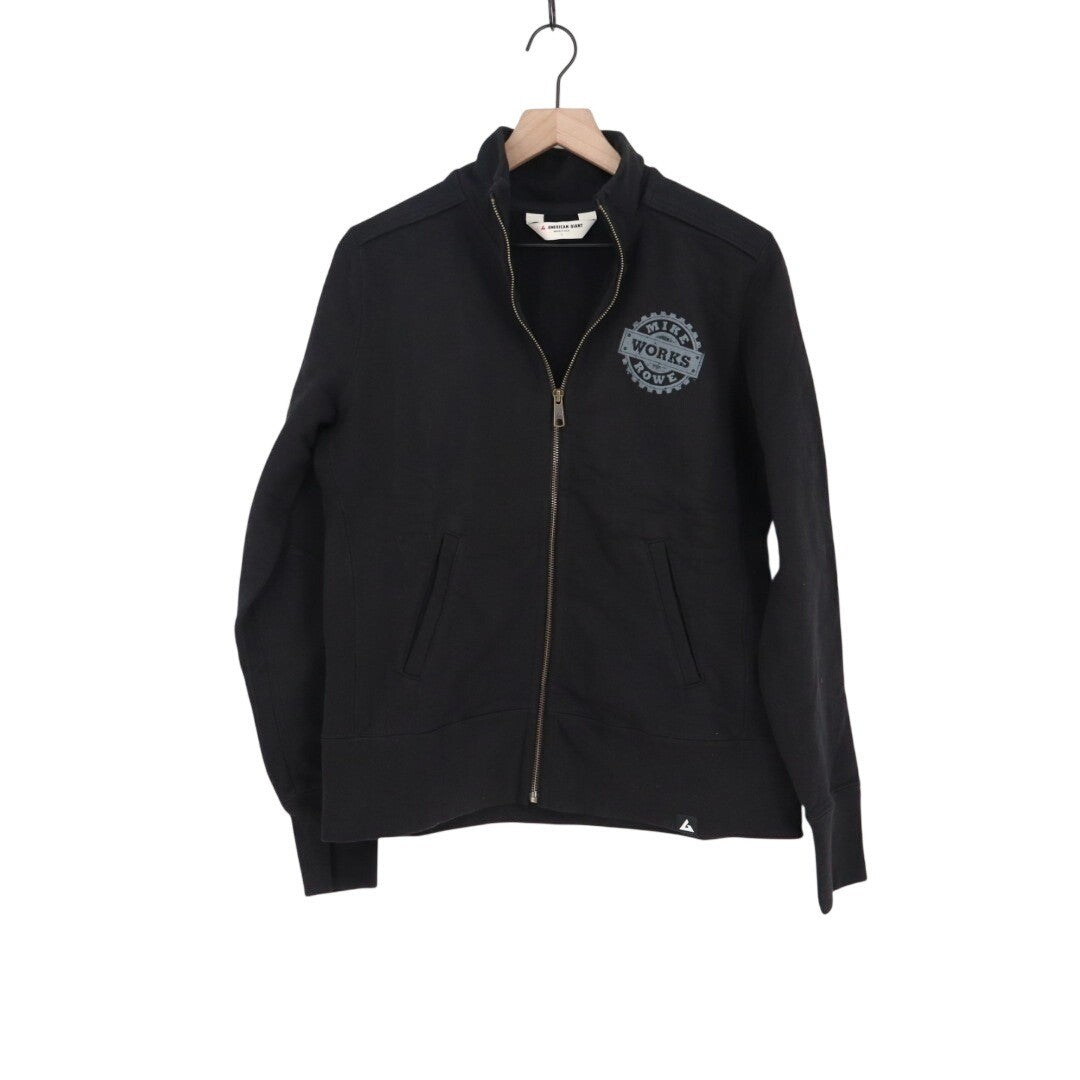 American Giant Moto Full Zip Mike Rowe Sweatshirt Women Large Black Graphic Logo