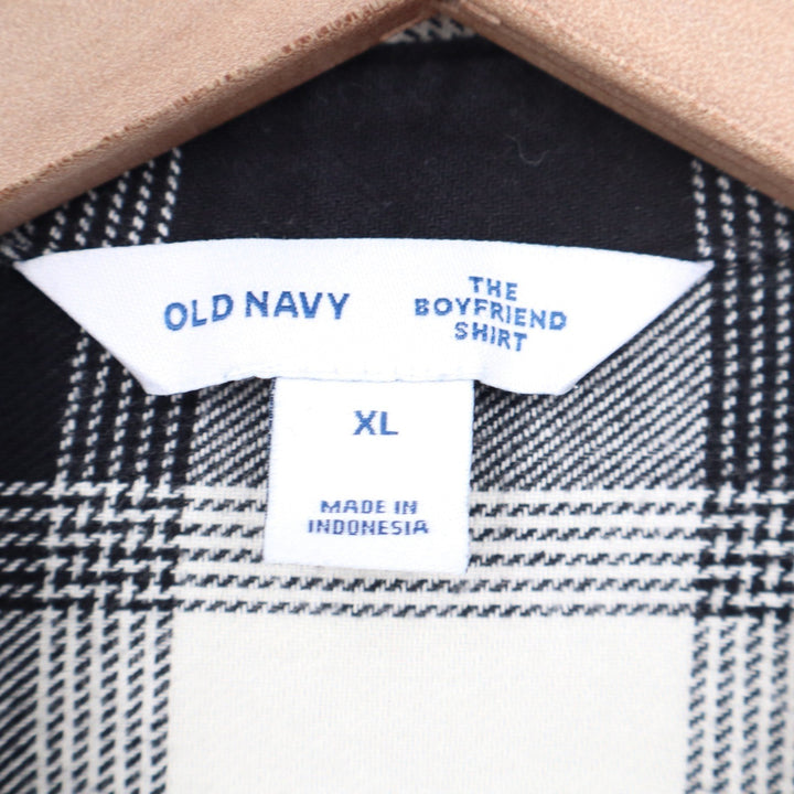 Old Navy Boyfriend Shirt Womens XL Black White Plaid Flannel Button Down Cotton