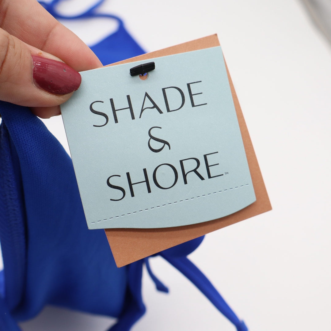 Shade & Shore Bikini Set Womens S Ribbed High Leg Cheeky Blue Side Tie NEW