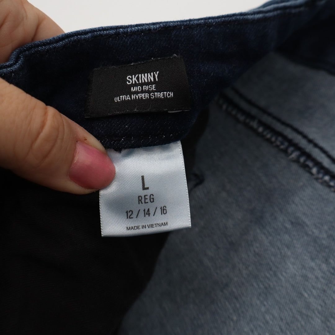 Express Jeans Womens L Skinny Mid Rise Ultra Hyper Stretch Dark Blue Excellent