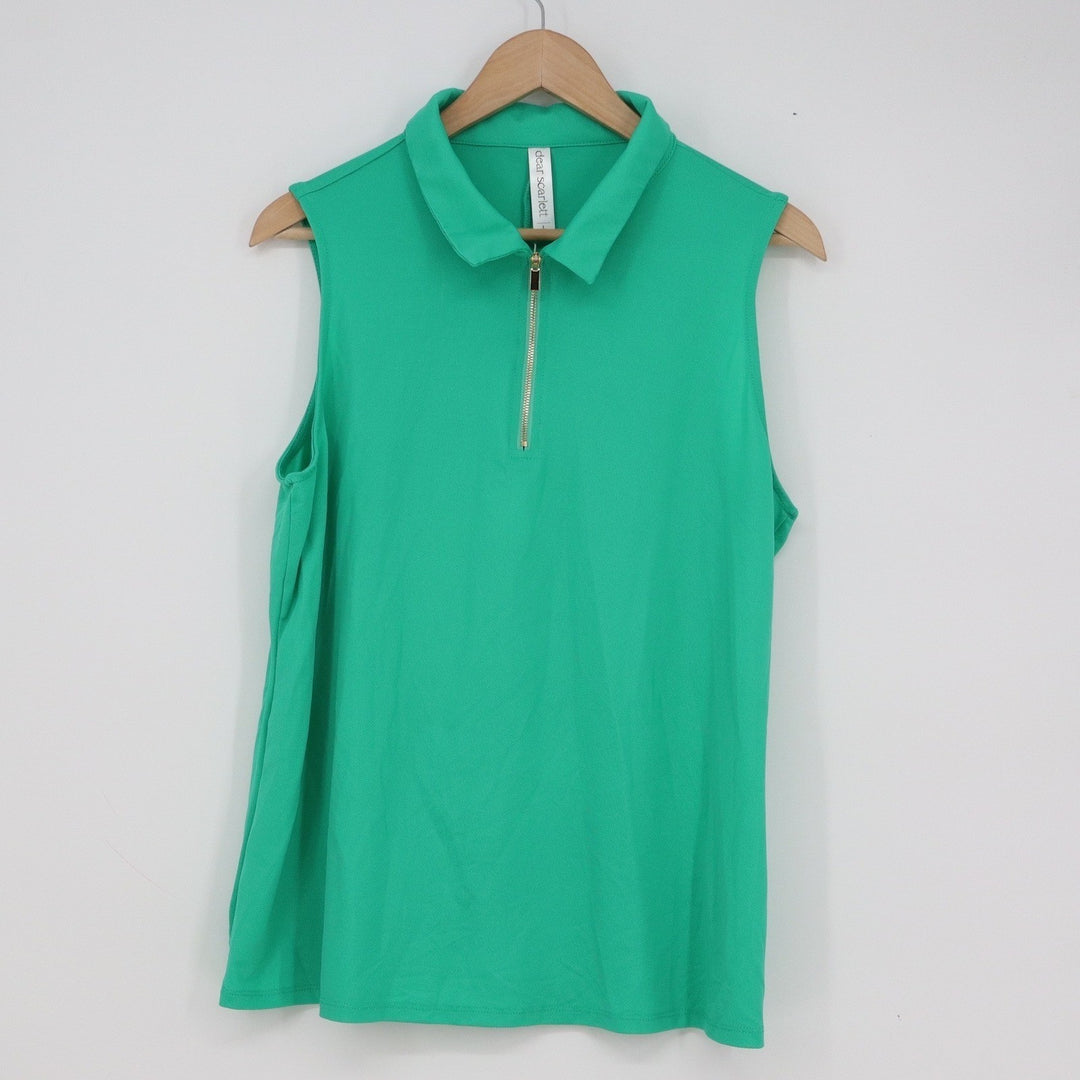 Dear Scarlett Sundial Green Sleeveless Quarter Zip Polo Top Large NWT