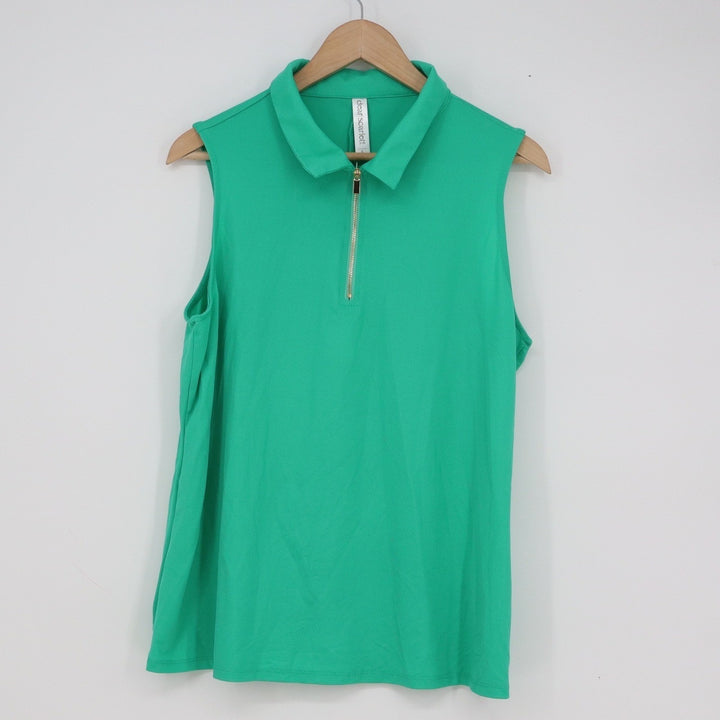 Dear Scarlett Sundial Green Sleeveless Quarter Zip Polo Top Large NWT