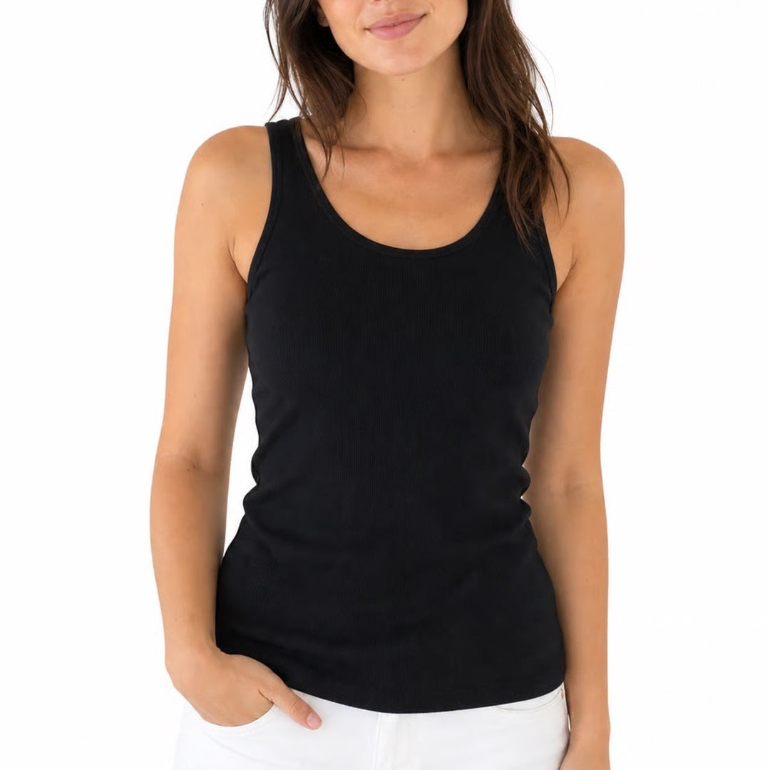 H&M Divided Black Ribbed Cotton Tank Top Scoop Neck Sleeveless Size 6