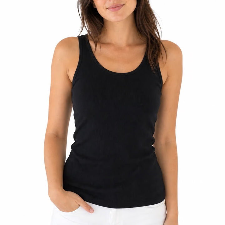 H&M Divided Black Ribbed Cotton Tank Top Scoop Neck Sleeveless Size 6