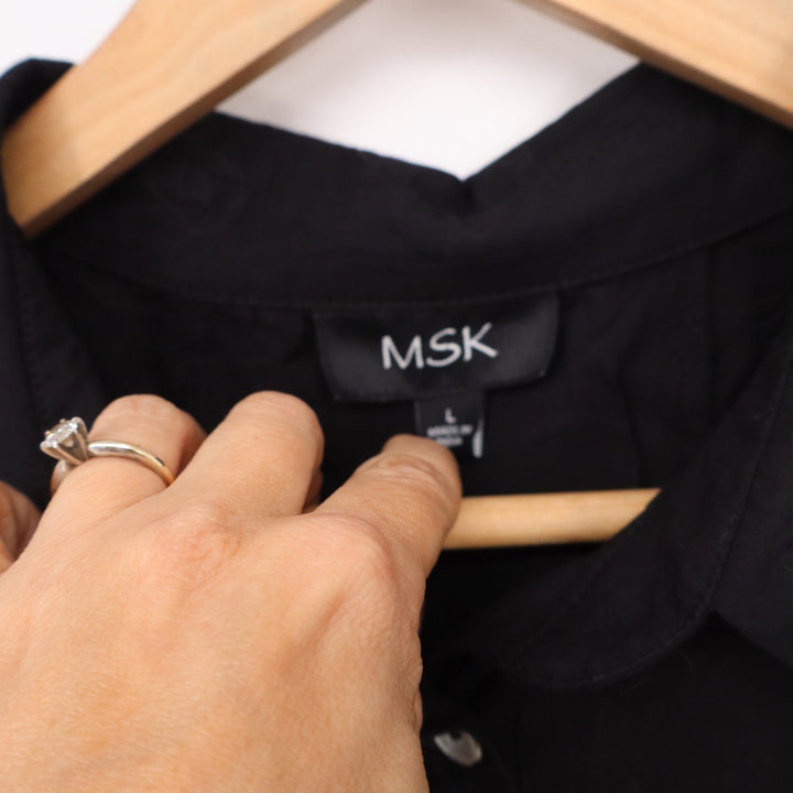 MSK Womens Black 100% Cotton Puff Sleeve Collared Shift Mini Dress Large