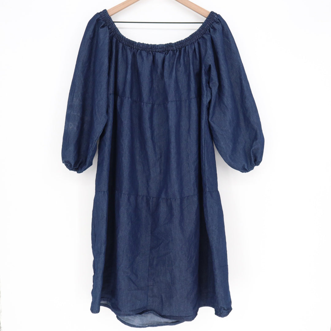 Eighty Eight Premium Denim Tiered Off Shoulder Dress Blue 2X Balloon Sleeve