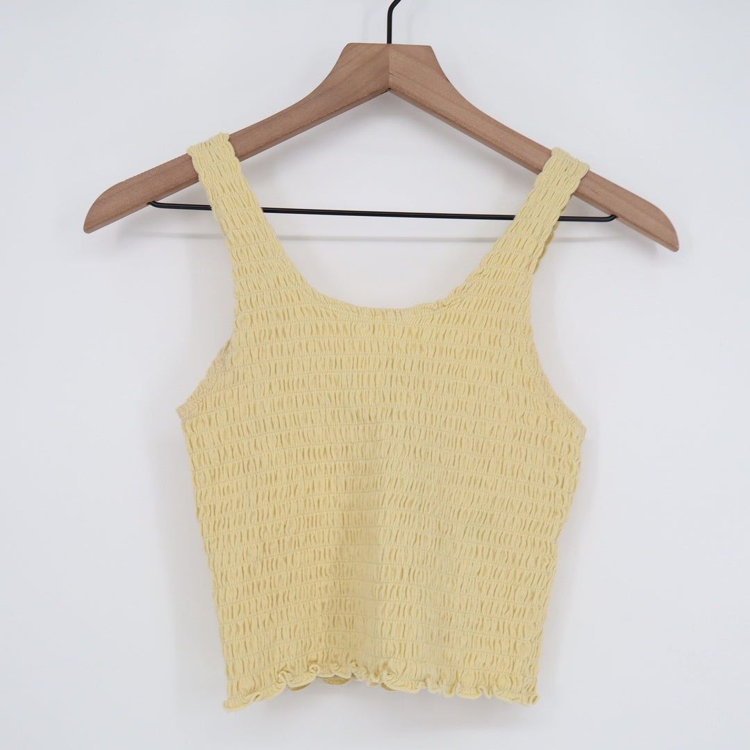 Hollister Yellow Smocked Tank Top Sleeveless Lettuce Edge Crop Top Small