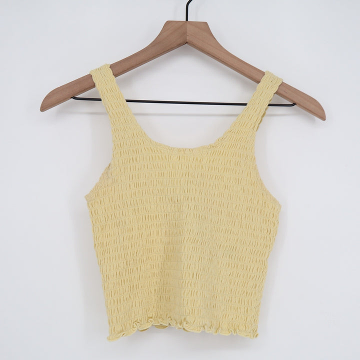 Hollister Yellow Smocked Tank Top Sleeveless Lettuce Edge Crop Top Small