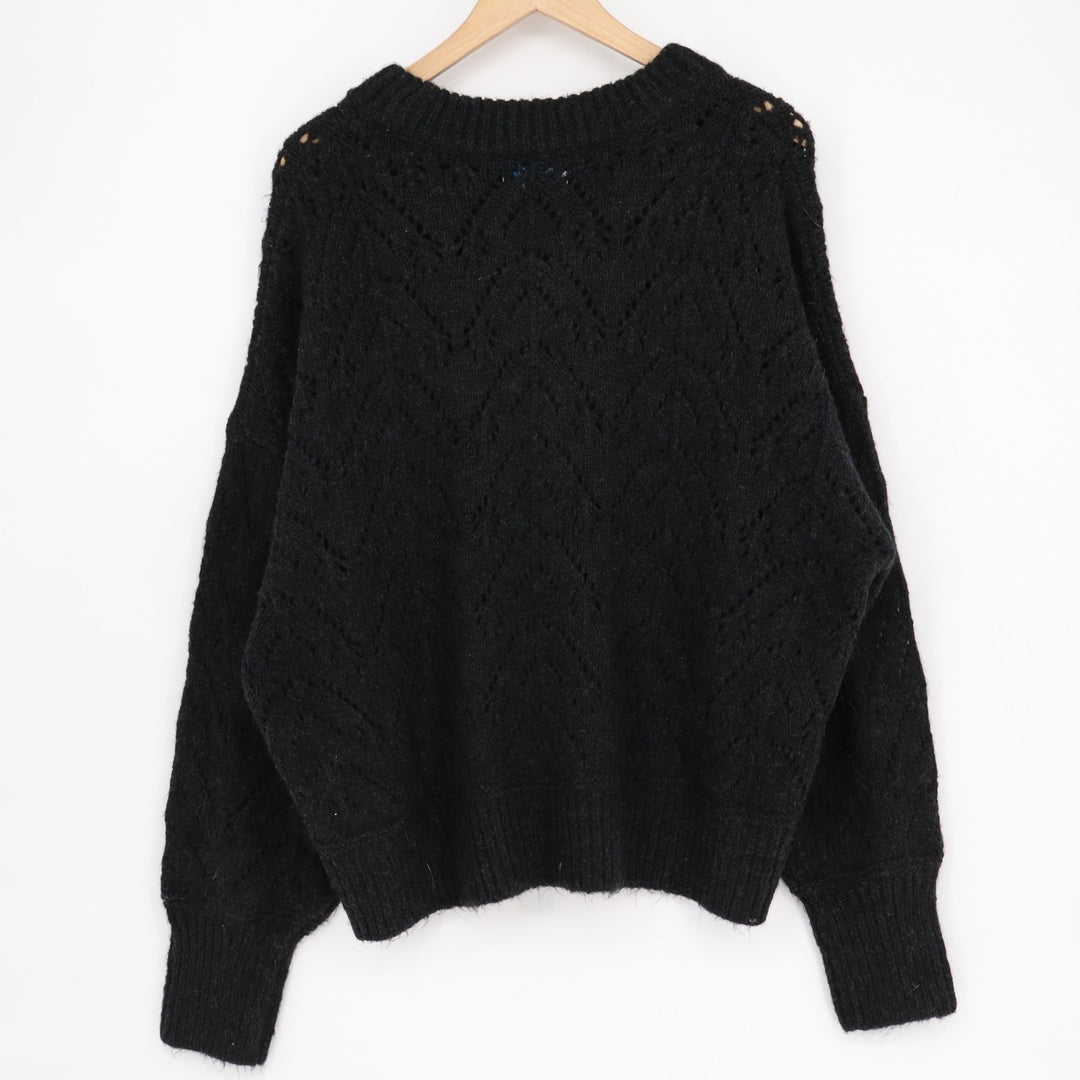 Old Navy Sweater Womens L Black Crew Neck Perforated Detail Ribbed Hem Oversized