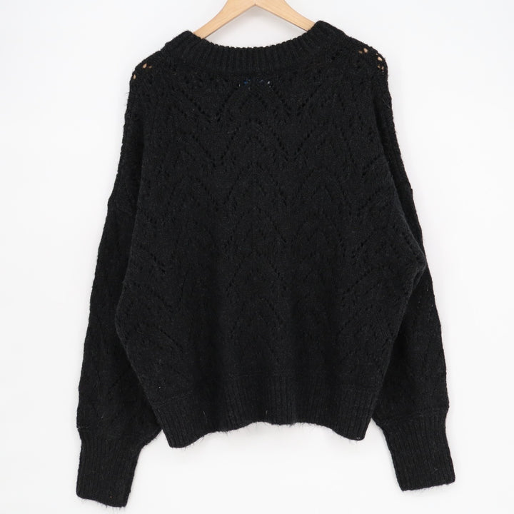 Old Navy Sweater Womens L Black Crew Neck Perforated Detail Ribbed Hem Oversized