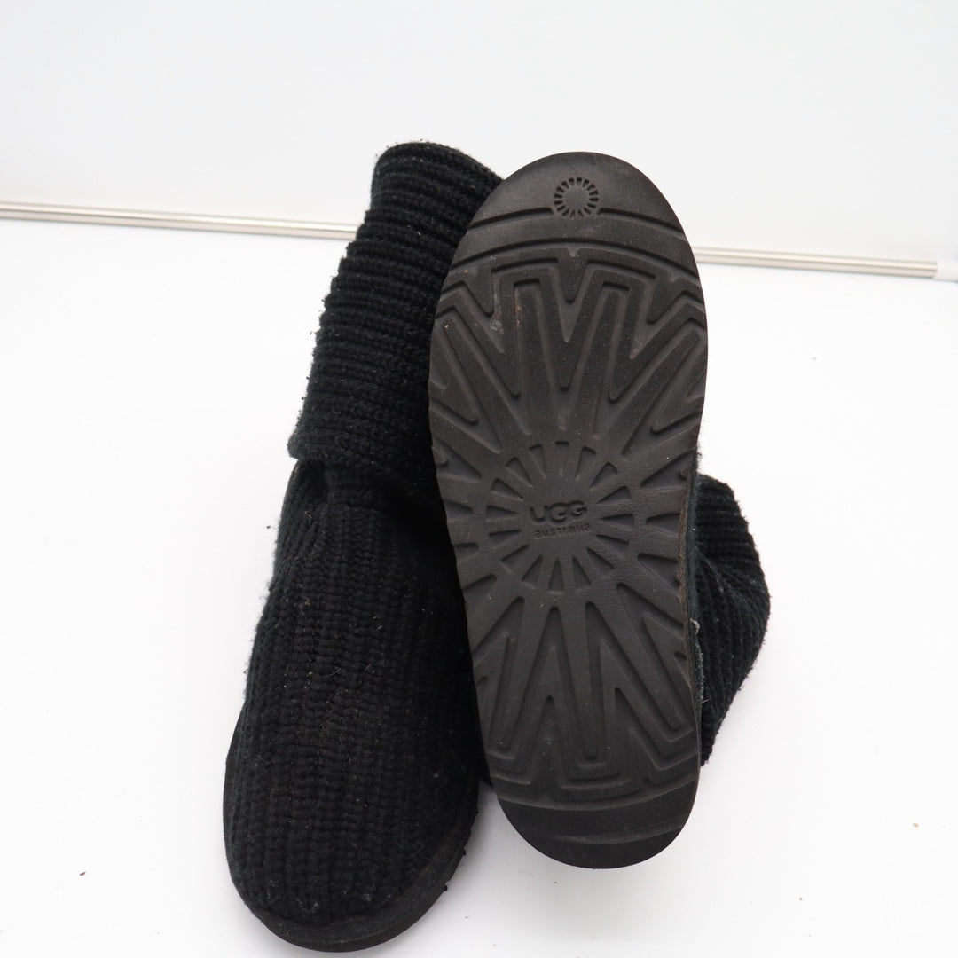 UGG Classic Cardy 5819 Bootie Womens US 9 Black Knitted Buttons Mid Calf Boots