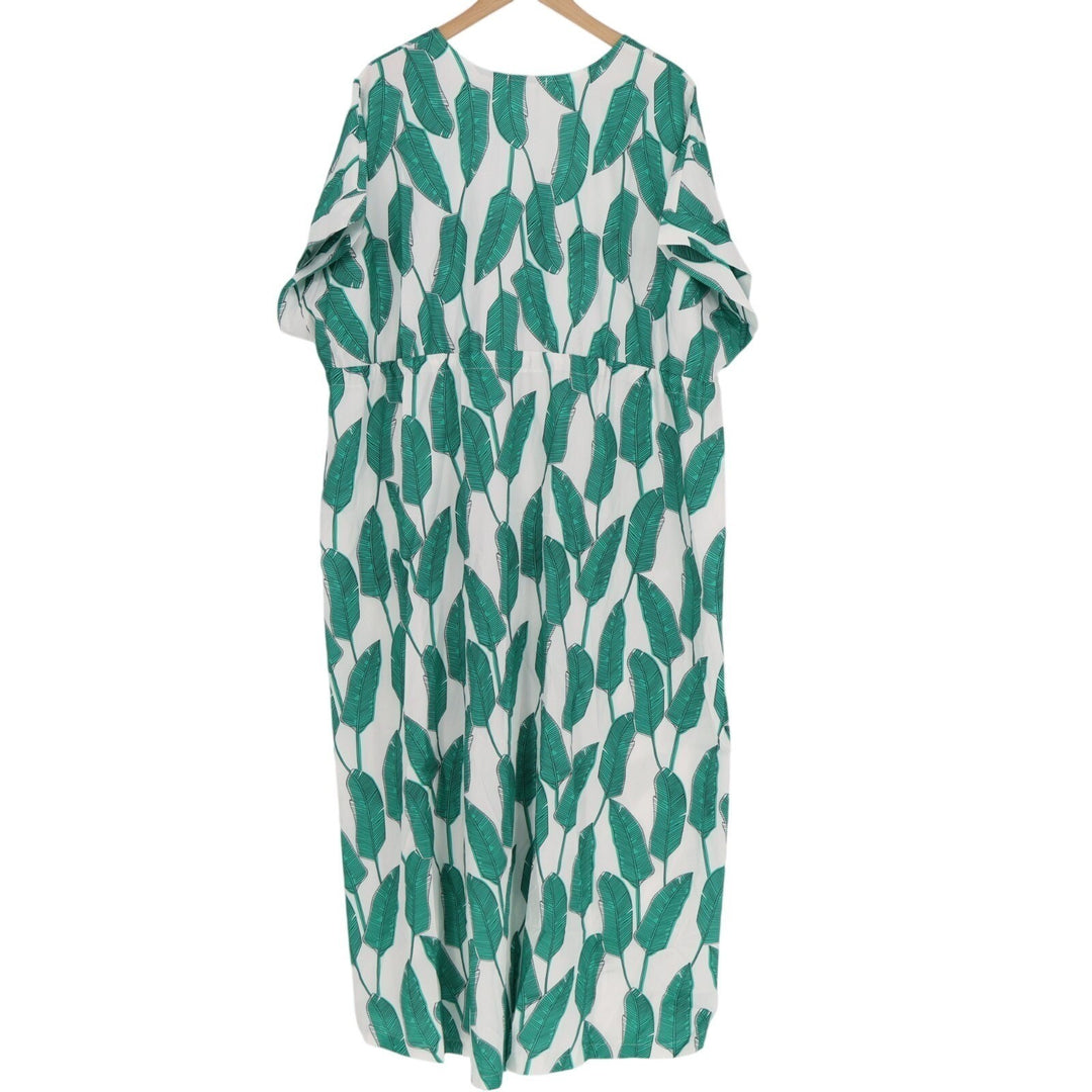 In'Voland Coverups Kimono Womens 16W White Green Leaf Print Tie Front Beachwear