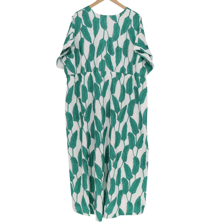 In'Voland Coverups Kimono Womens 16W White Green Leaf Print Tie Front Beachwear