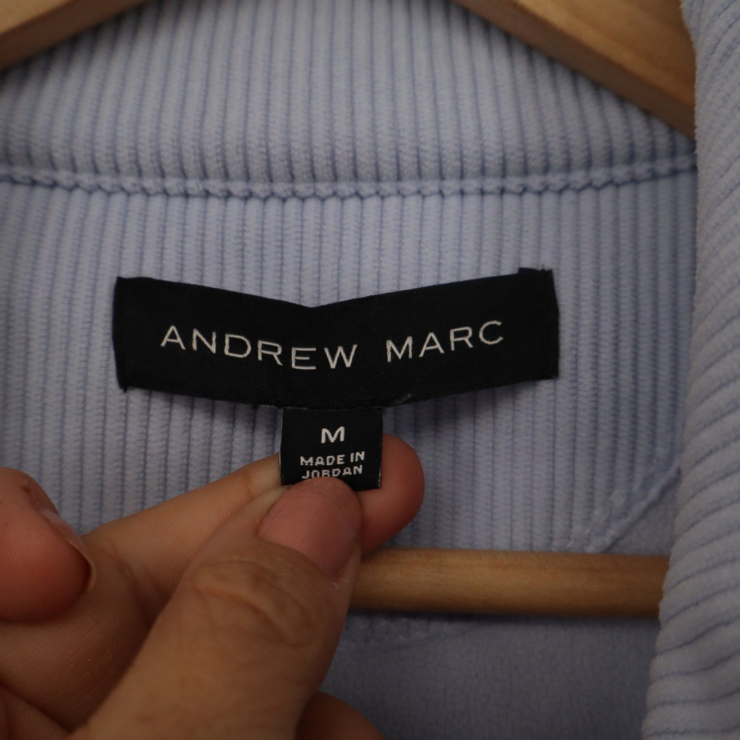 Andrew Marc Mens Medium Light Blue Ribbed Full Zip Fleece Jacket Mock Neck