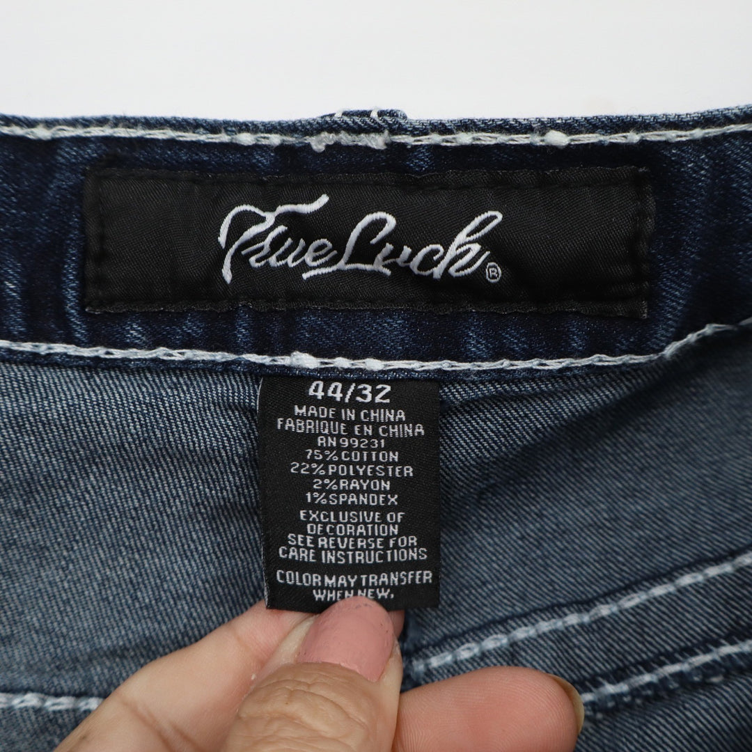 True Luck Mens Classic Stretch Bootcut Jeans Dark Blast 44x32 NEW